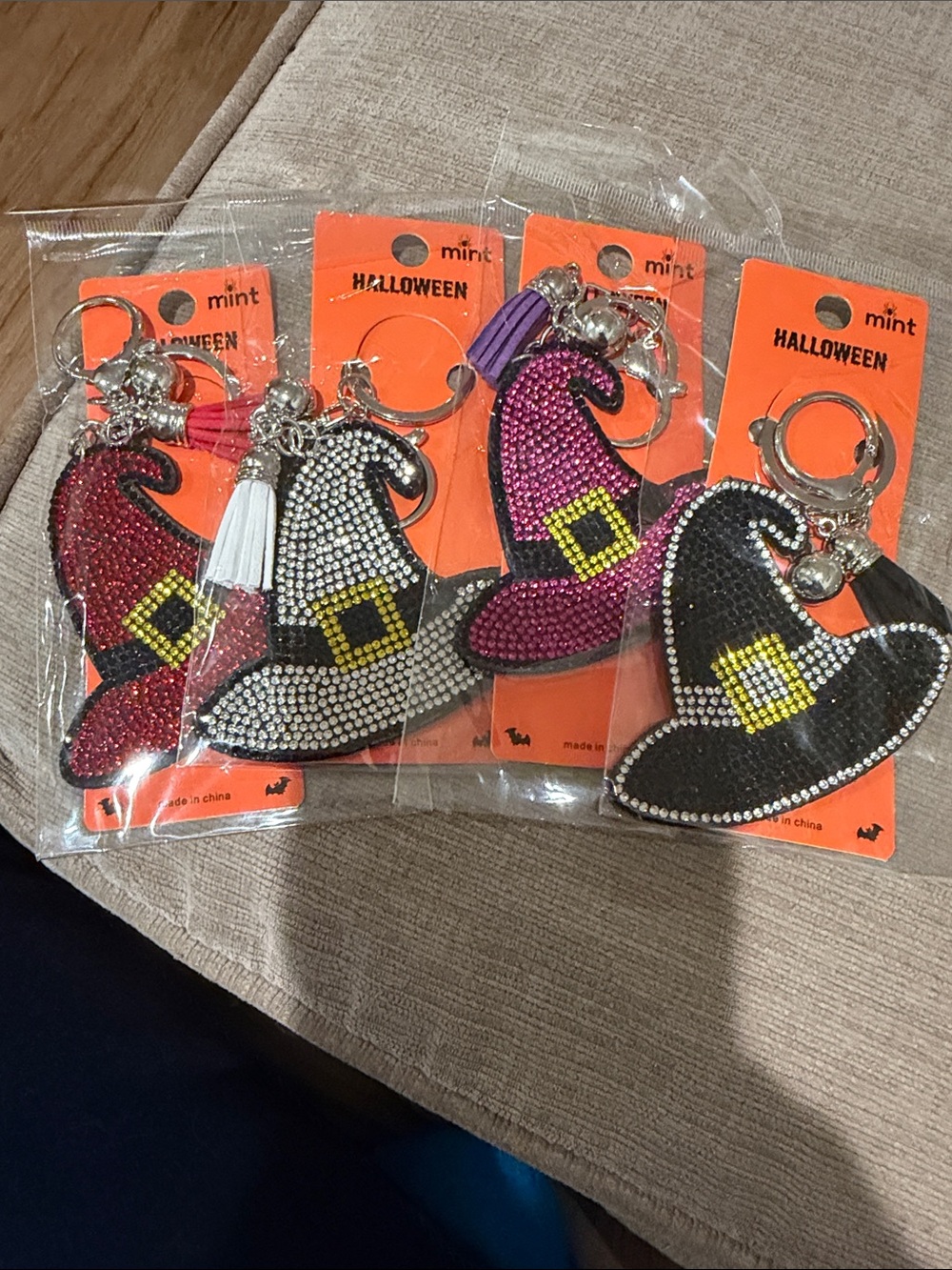 Rhinestone Witch Hat Keychain - Black, Pink, Red, White  buyer’s pick one